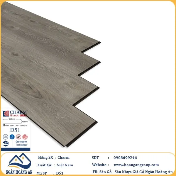 Sàn Gỗ Công Nghiệp Charm Wood D51 Dày 12mm